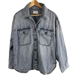 American Eagle Denim Shacket Women Large Blue Studded Acid Wash Button Up